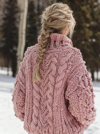 Pull Chaud à Col Roulé pour Femme | Motif Viking Celtique en Jacquard Tricoté avec Runes